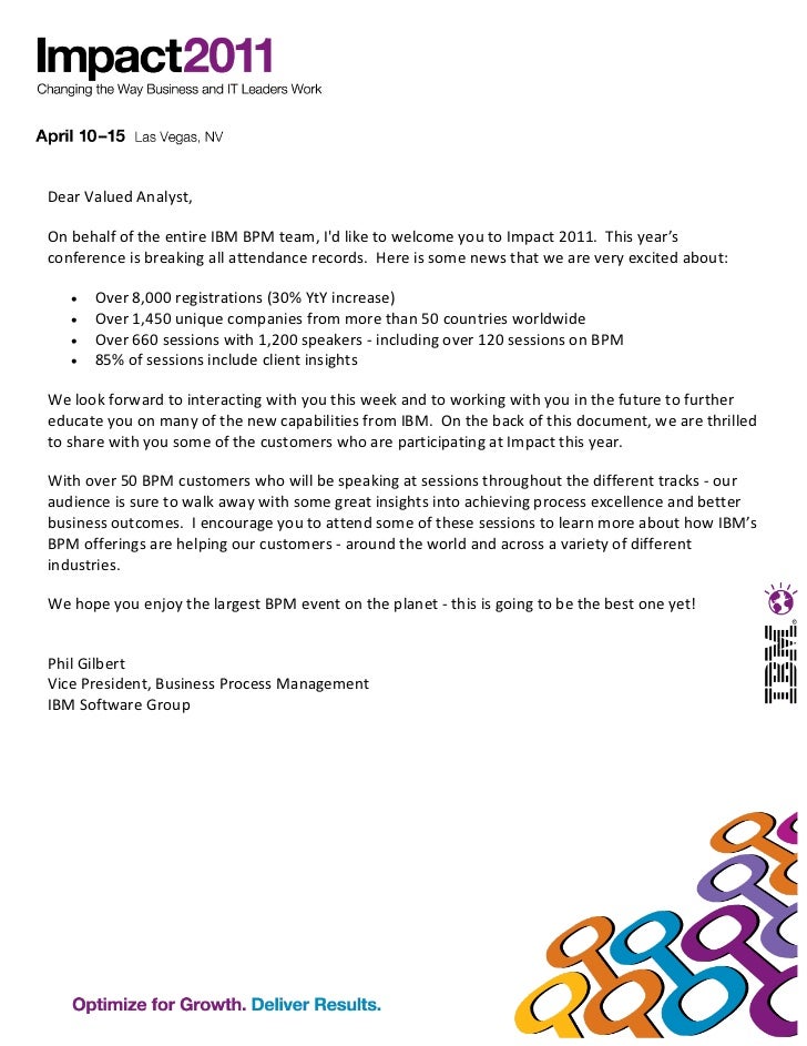 welcome letter from phil gilbert with list of bpm customer speakers welcome letter new customer