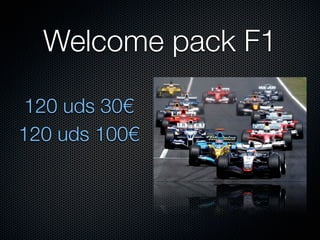 Welcome pack F1

120 uds 30€
120 uds 100€
 