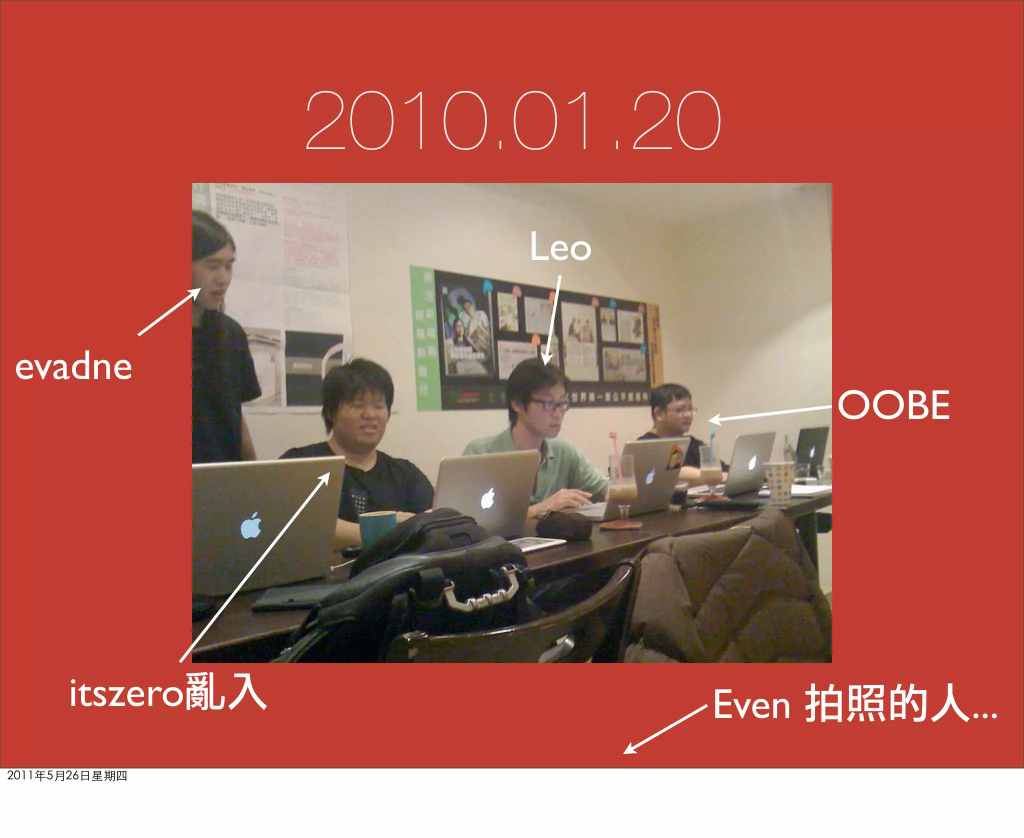 2010.01.20
                 Leo

evadne
                              OOBE




  itszero              Even          ...
 