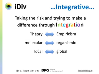 …Integrative…
Taking the risk and trying to make a
difference through Integration
Theory Empiricism
molecular organismic
local global
 