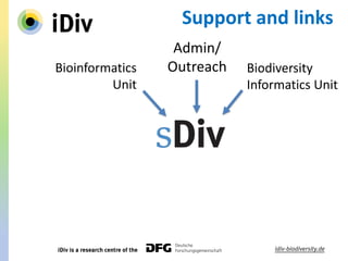 Admin/
Outreach Biodiversity
Informatics Unit
Bioinformatics
Unit
Support and links
 