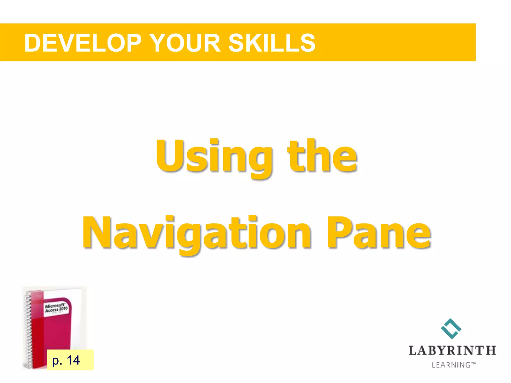 DEVELOP YOUR SKILLS
23 p. 14
Using the
Navigation Pane
 