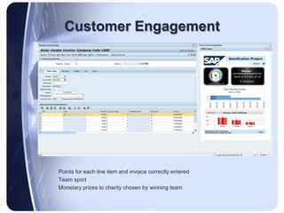 Customer Engagement




Points for each line item and invoice correctly entered
Team sport
Monetary prizes to charity chos...