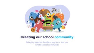 Creating our school community
Bringing together families, teachers, and our
whole school community
 