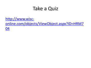 Take a Quiz
http://www.wisconline.com/objects/ViewObject.aspx?ID=HRM7
04

 
