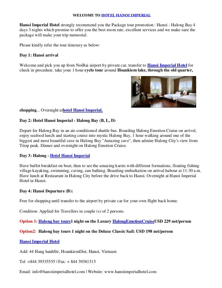 Specialhotels Hanoi Imperial Halong Bay Package Tour - 