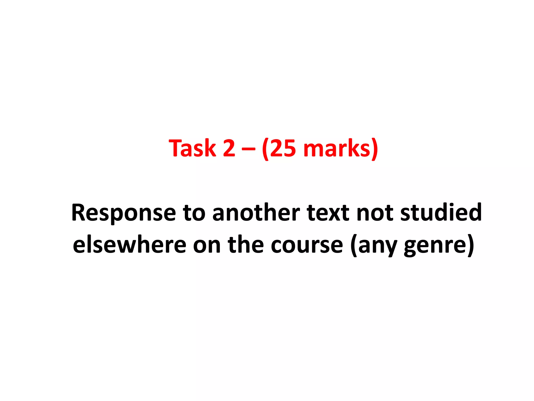 Task 2 – (25 marks) Response to another text not studied elsewhere on the course (any genre)