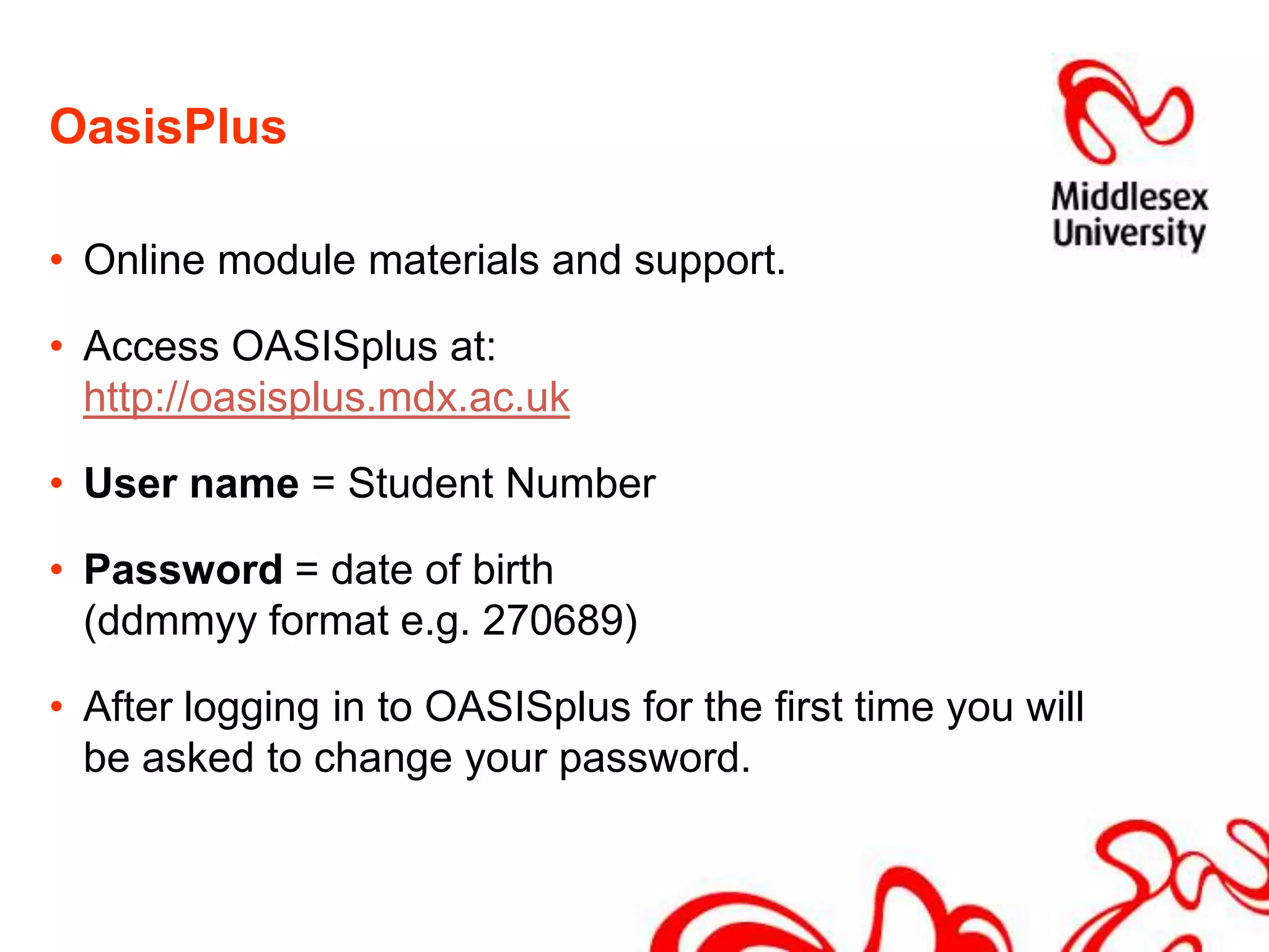 Saving your workAlways save your work to a USB stick or CD.  Files cannot be saved to Middlesex computers or networkFor long term file storage, for sharing group projects or to transfer files between home & University, use “Skydrive”, an online file store available through your Middlesex Live email accountAccess at:http://www.skydrive.live.comUser ID & Password = same as email