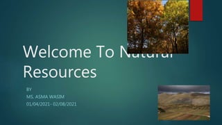 Welcome To Natural
Resources
BY
MS. ASMA WASIM
01/04/2021- 02/08/2021
 