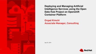 1
Deploying and Managing Artificial
Intelligence Services using the Open
Data Hub Project on Openshift
Container Platform
Orgad Kimchi
Associate Manager, Consulting
Sep 18 2019
 