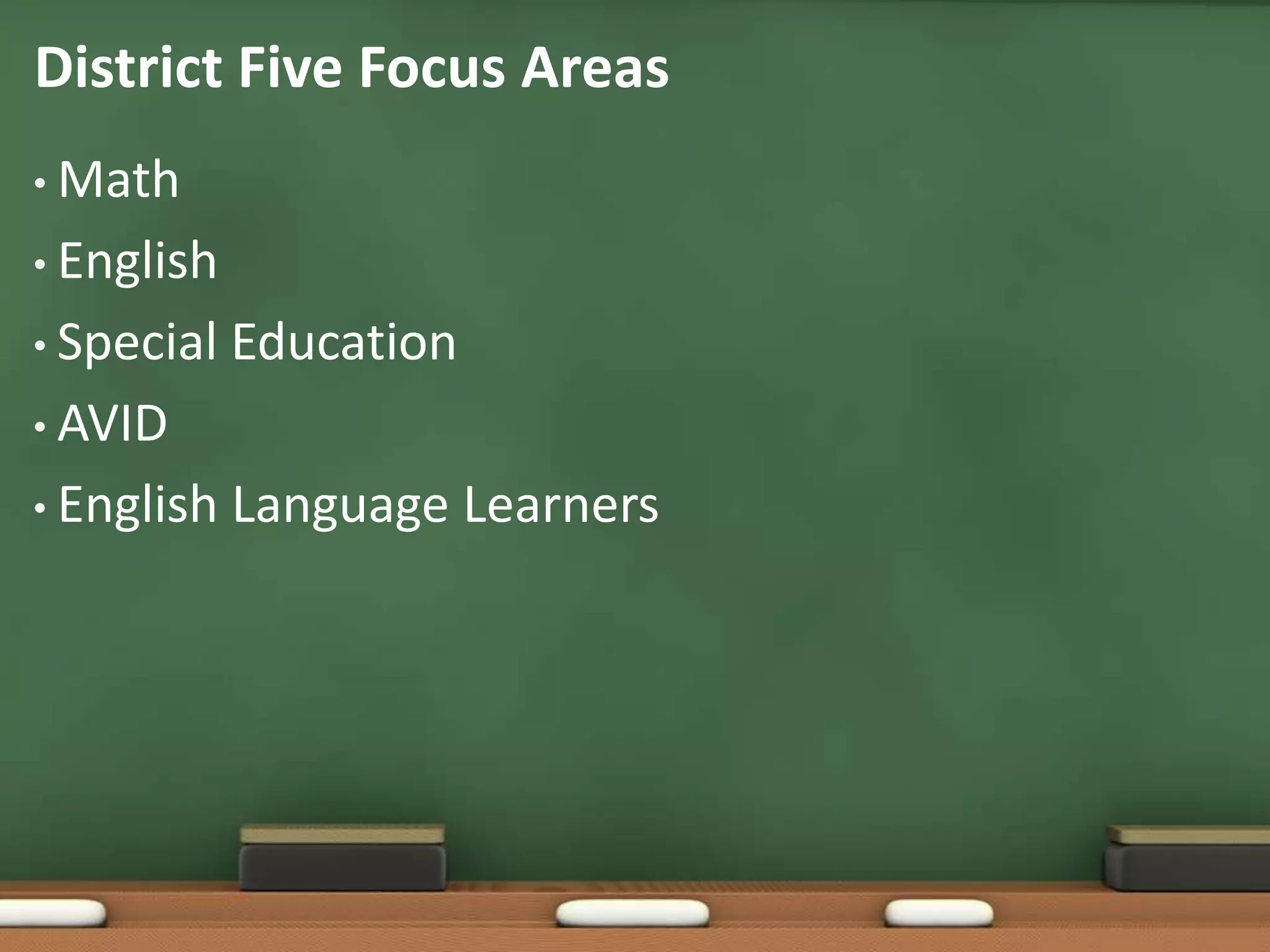 District Five Focus Areas Math English Special Education AVID English Language Learners 