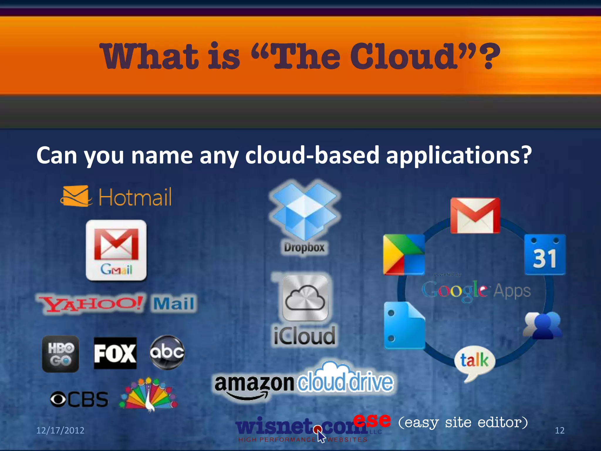 Can you name any cloud-based applications?




12/17/2012                                   12
 