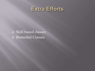    Skill based classes
   Remedial Classes
 