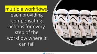 multiple workflows,
each providing
compensating
actions for every
step of the
workflow where it
can fail
mauroservienti
 