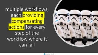 multiple workflows,
each providing
compensating
actions for every
step of the
workflow where it
can fail
mauroservienti
 