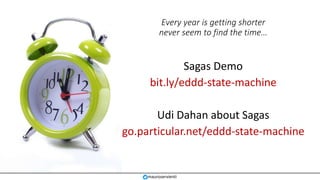 Every year is getting shorter
never seem to find the time…
Sagas Demo
bit.ly/eddd-state-machine
Udi Dahan about Sagas
go.particular.net/eddd-state-machine
mauroservienti
 
