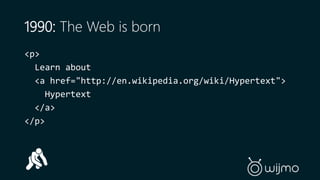 1990: The Web is born 
<p> 
Learn about 
<a href="http://en.wikipedia.org/wiki/Hypertext"> 
Hypertext 
</a> 
</p> 
 