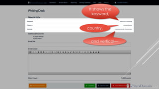 It shows thekeyword, country, and vertical—  