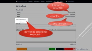 as well as additional keywords. It shows thekeyword, country, and vertical—  