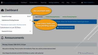 Like payment stats, 
how many tasks you have pending review,  