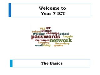 Welcome to
Year 7 ICT




The Basics
 