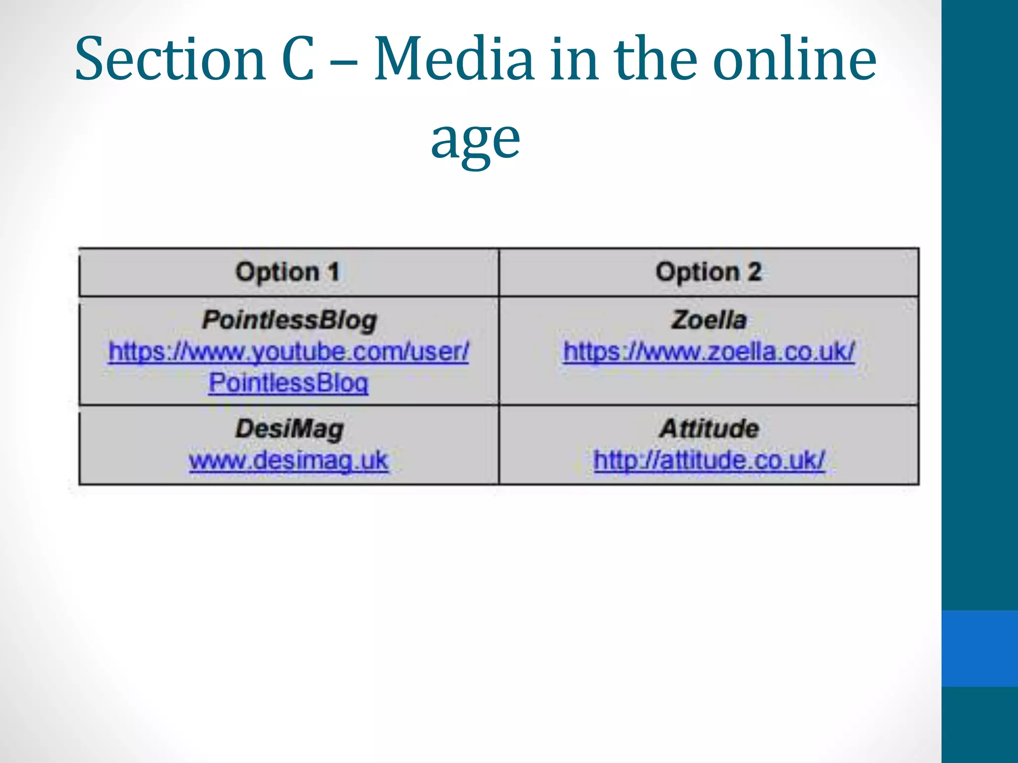 Section C – Media in the online
age
 
