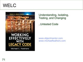 WELC Understanding, Isolating,  Testing, and Changing ..Untested Code www.objectmentor.com www.michaelfeathers.com 