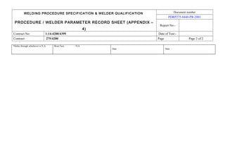 Welder parameter sheet | DOC