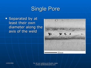Single Pore Separated by at least their own diameter along the axis of the weld 