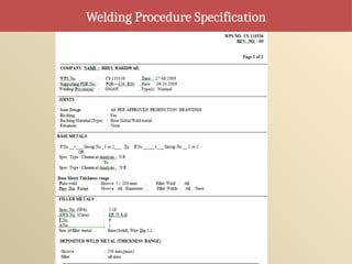 Welding Procedure Specification
 