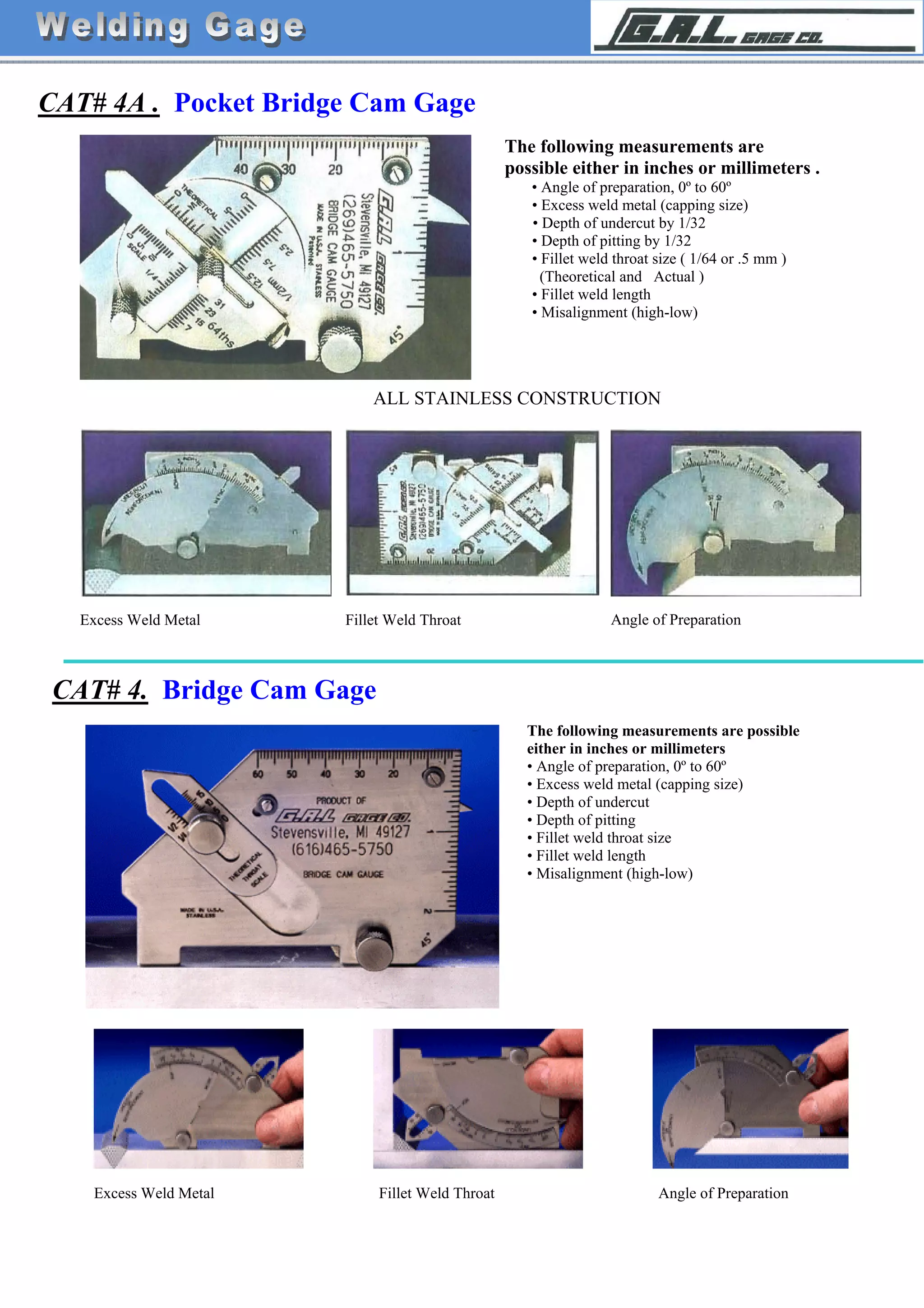 Bridge CAM Welding Gauge – Metric, Measures Throat, Leg Length, Undercut & Bevel Angle, Stainless Steel With Laser Engraved Scales, Pouch Included