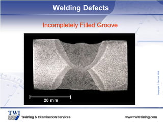 Copyright
©
TWI
Ltd
2009
Incompletely Filled Groove
Welding Defects
 
