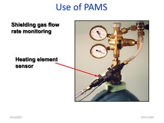 Use of PAMS
 Shielding gas flow
 rate monitoring




    Heating element
    sensor




4/23/2007                       675 of 691
 