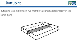 Butt Joint
Butt joint- a joint between two members aligned approximately in the
same plane
 