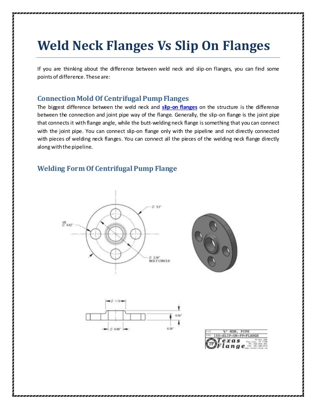 Weld Neck Flanges vs Slip On Flanges