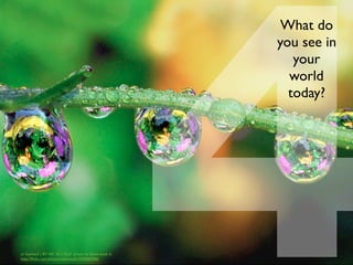 4
What do
you see in
your
world
today?
cc licensed ( BY NC SA ) ﬂickr photo by Steve took it:
http://ﬂickr.com/photos/stevewall/1095860966/
 