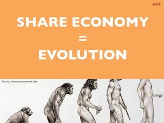 SHARE ECONOMY	

=	

EVOLUTION	

The	
  End	
  of	
  Ownership	
  by	
  Weleet	
  2013	
  
 