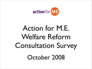 Action for M.E.
 Welfare Reform
Consultation Survey
   October 2008
 