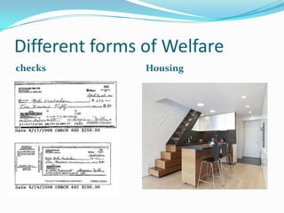 Different forms of Welfare
checks          Housing
 