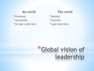 *Emotional
*Unscientific
*No logic works here
*Rational
*Scientific
*Logic works here
*
 