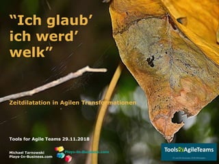 www.plays-in-business.com
“Ich glaub’
ich werd’
welk”
Zeitdilatation in Agilen Transformationen
Tools for Agile Teams 29.11.2018
Michael Tarnowski
Plays-In-Business.com
 