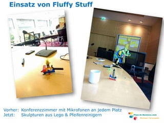 www.plays-in-business.com
Michael Tarnowski
Einsatz von Fluffy Stuff
Vorher: Konferenzzimmer mit Mikrofonen an jedem Platz
Jetzt: Skulpturen aus Lego & Pfeifenreinigern
 