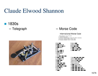 Claude Elwood Shannon
1830s
– Telegraph – Morse Code
16/76
 