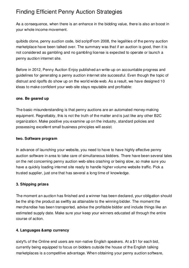 Finding Efficient Penny Auction Strategies