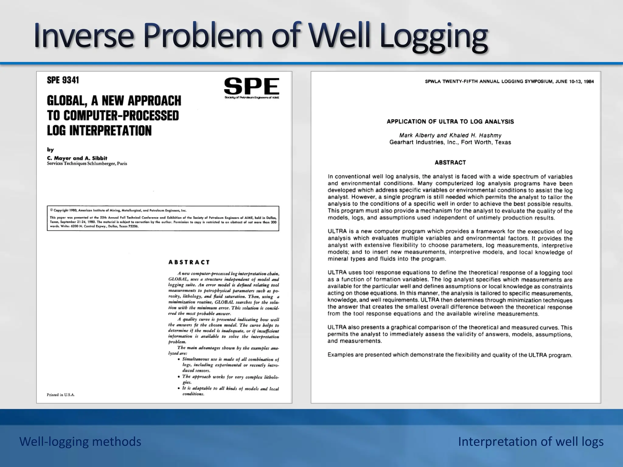 Well-logging methods Interpretation of well logs
 