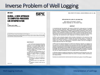 Well-logging methods Interpretation of well logs
 