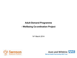 Adult Demand Programme
- Wellbeing Co-ordination Project
14th
March 2014
 