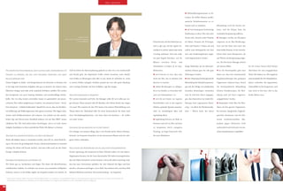 WELLBEING




                                                                                                                                                                                                                                           Selbsterfahrungsseminare zu be-

                                                                                                                                                                                                                                        suchen, die helfen können, proble-

                                                                                                                                                                                                                                        matische Verhaltensmuster zu er-

                                                                                                                                                                                                                                        kennen und zu verändern.                 Behandlung wird die Psyche ent-

                                                                                                                                                                                                                                          auf eine konsequent hochwertige        lastet, und der Körper kann die

                                                                                                                                                                                                                                        Ernährung zu achten. Wer sehr unter      muskuläre Verspannung auflösen.
                                                                                                                       Margret Omlin,                                                                                                   Druck steht, braucht mehr Vitamine         Massagen werden als Therapien
                                                                                                 Jörg Lienert, Unternehmensberatung
                                                                                                                     in Personalfragen                                                          Es kommt also auf den Menschen an,      als üblich. Vitamine der B-Gruppe,       eingesetzt, da sie über Berührungs-

                                                                                                                                                                                                und es gilt, gut auf die eigene Ge-     Zink und Vitamin C bauen auf und         reize auf der Haut und unter der

                                                                                                                                                                                                sundheit zu achten, damit man nicht     sollten nach Rücksprache mit dem         Haut helfen können. In der mensch-

                                                                                                                                                                                                vorzeitig ausbrennt. Und man sollte     Arzt oder Ernährungsberater ergän-       lichen Haut sitzen Rezeptoren, die

                                                                                                                                                                                                ein paar Regeln beachten, um die        zend eingenommen werden.                 auf Wärme mit Entspannung reagie-

                                                                                                                                                                                                Balance   zwischen      Privat-   und                                            ren. Die Hot-Stone-Massage arbeitet

                                                                                                                                                                                                Arbeitsleben zu halten. Es ist emp-     Einige Methoden aus der Alternativ-      mit diesem Effekt.                     Im D4 Center bieten fünf Firmen

     Wie arbeitet Ihre Personalberatung, wenn es darum geht, Kaderpositionen mit                        Golf als Schritt der Karriereplanung gedacht ist oder ob es um Leidenschaft             fehlenswert,                            medizin können gute bis sehr gute          In der Homöopathie geht man          Aktivitäten für eine ausgeglichene

     Personen zu besetzen, die sich nicht permanent überfordern und damit                               und Freude geht. Ein begeisterter Golfer würde versuchen, seine Familie                   sich bewusst zu sein, dass man        Wirkungen erzielen:                      davon aus, dass eine umstimmende       Work-Life-Balance an. Alle Angebote

     Burnout gefährdet sind?                                                                            vom Golfen zu überzeugen oder alles zu tun, damit sie zufrieden ist, wenn               nicht nur lebt, um zu arbeiten und        Eine körperpsychotherapeutische        Regulationstherapie den gesamten       sind innerhalb des D4 Gebäudekom-

     Unsere Aufgabe ist, Kader- und Fachpositionen mit Personen zu besetzen, die                        er seinem Hobby nachgeht. Erwähnt jemand nur sein sehr gutes Handicap                   Karriere zu machen.                     Behandlung löst Muskelverspannun-        Organismus entlasten kann. Durch       plexes vorhanden. Ein angenehmer

     in der Lage sind, bestimmte Aufgaben sehr gut zu meistern. Sie müssen einen                        oder wichtige Kontakte auf dem Golfplatz, sagt das einiges.                               stabile Beziehungen zu pflegen.       gen auf, die infolge von anhaltenden     die homöopathische Behandlung          Nebeneffekt ist der Zeitgewinn, weil

     Mehrwert bringen und sollte nicht zusätzlich Probleme schaffen. Wir suchen                                                                                                                 Sei es zur Familie, zu Freunden oder    mentalen Belastungen entstanden          können Charaktertypen, die über-       man nicht in den Kurs oder in das

     also kompetente wie auch vielseitig belastbare und anschlussfähige Arbeits-                        Was sind Knackpunkte im Gespräch?                                                       zum/zur Lebenspartner/-in.              sind. Es wird hier davon ausgegan-       mässig stark auf Stress reagieren,     Studio fahren muss.

     kräfte. Der von Jörg Lienert entwickelte Ansatz ist ganzheitlich und praxis-                       Wir suchen Intensität und Tiefe. Ein Manager sollte für sich selbst gut sor-               sich die am besten zur eigenen       gen, dass Dauerstress zur totalen Ver-   ausgeglichener werden.

     orientiert: Wir wollen möglichst gut verstehen, wie jemand im Leben – beruf-                       gen können. Wenn jemand viele VR-Mandate oder kleine Kinder hat, fragen                 Persönlichkeit und zu den eigenen       härtung, einer sogenannten Panze-          Akupunktur wirkt über die Meri-

     lich und privat – wirklich funktioniert. Speziell bei uns ist, dass wir die Fakto-                 wir nach: Wie machen Sie das? Wir hatten eine interne Weiterbildung zum                 Talenten passende Sportart auszussu-    rung – vor allem der Rückenmusku-        diane auf den ganzen Organismus.

     ren Erfahrung und Erfahrungswissen sehr genau auswerten. Wir fragen nach,                          Thema Burn-out. Manchmal fehlt die letzte Schutzschicht der Seele nach                  chen. In vernünftigem Mass und          latur – führen kann. Bei dieser          Sie versucht, energetische Ungleich-

     suchen nach Verhaltensmustern und schauen, was jemand aus den persön-                              einer Erschöpfungsdepression, wie beim Burn-out-Syndrom – da wollen                     regelmässig üben!                                                                gewichte abzubauen und die Har-

     lichen Ups und Downs lernt. Vertiefend arbeiten wir mit dem MPA*, einem                            wir mehr wissen.                                                                          regelmässig bewusst zur Ruhe zu                                                monie wiederherzustellen. Aku-

     validierten Test. Wir sind jedoch keine Psychologen, und es ist nicht unsere                                                                                                               kommen und sich im Hier und Jetzt                                                punktur gegen Schmerzen wirkt

     Aufgabe, Kandidaten in ihrer persönlichen Work-Life-Balance zu beraten.                            Wie setzen Sie das persönlich um in Ihrer Position?                                     zu entspannen durch autogenes                                                    nachweislich und wird auch von ein-

                                                                                                        Ich verlange von meinem Alltag, dass er mir Freude macht. Meine Lebensar-               Training, im Yoga-Unterricht oder                                                zelnen Krankenkassen empfohlen.

     Wie lautet Ihre persönliche Definition von Work-Life-Balance?                                      beitszeit, im Gesamten betrachtet, ist mit intensiveren Phasen und mit ruhi-            bei einer Meditation.

     Work-Life-Balance kann so verstanden werden, dass Life ist, wenn Work fer-                         geren Zeiten verbunden.

     tig ist. Für mich ein grundlegender Irrtum. Lebenszufriedenheit ist essentiell

     wichtig. Die Arbeit soll Freude machen, und man sollte auch aus der Arbeit                         Was motiviert die Mitarbeitenden bei der Jörg Lienert Personalberatung?

     Energie schöpfen können.                                                                           Freude, Spannung, der Austausch im Team. Kürzlich haben wir eine Spitex-

                                                                                                        Organisation beraten, der die Leute davonlaufen. Wir haben herausgefunden,

     Wie gehen Ihre Beraterinnen und Berater vor?                                                       dass der Faktor Austausch zu kurz kommt, weil ja alle allein unterwegs sind.

     Wir hören gut zu, beobachten und fragen. Wir lassen die Bewerberinnen                              Jetzt hat man Zweierteams gebildet, die sich während des Tages mal kurz

     und Bewerber erzählen. So möchten wir wissen, was jemandem Golfspielen                             anrufen, schwatzen und fragen, wie es läuft. Das entlastet sehr, und diese fünf

     bedeutet, wenn er es als Hobby angibt. Im Gespräch merken wir schnell, ob                          Minuten Telefonat sind keine Zeitverschwendung – im Gegenteil.

     * Master Person Analysis (MPA): Das Master Persönlichkeitsprofil ist ein erprobtes, wissenschaftlich fundiertes und international eingesetztes Instrument. Es erfasst und beschreibt die
       Persönlichkeit des Menschen im Hinblick auf sein Arbeitsverhalten und vergleicht das Ergebnis mit dem individuellen Anforderungsprofil.


28
 