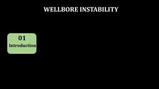 WELLBORE INSTABILITY
04
Introduction
03
01 05
Causes and
Factors
Evaluation Mitigation
Strategies
Conclusion
 