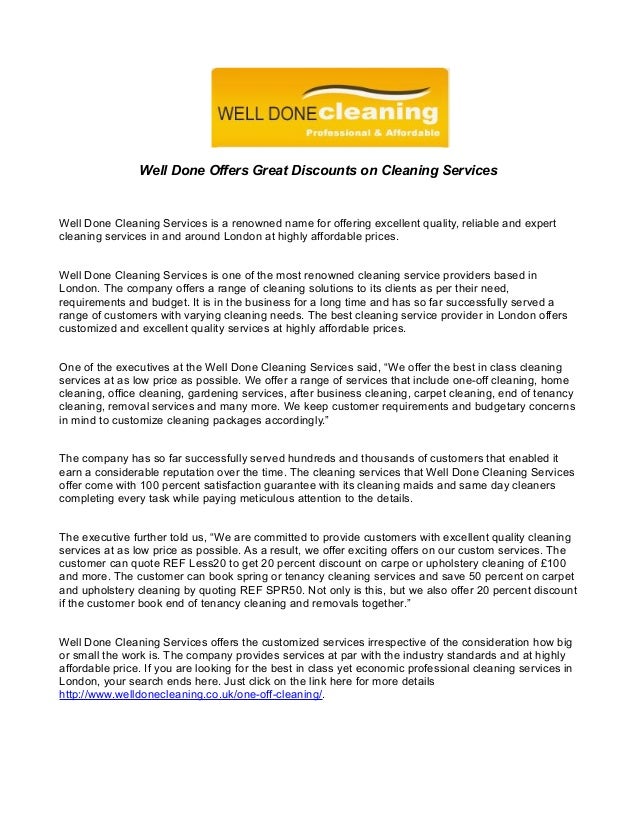 Well Done Offers Great Discounts On Cleaning Services Well Done Offers Great Discounts On Cleaning Services